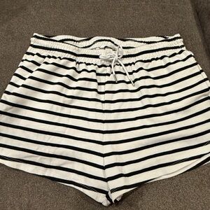 H&M White and Black Striped Drawstring French Terry Sweat Shorts
